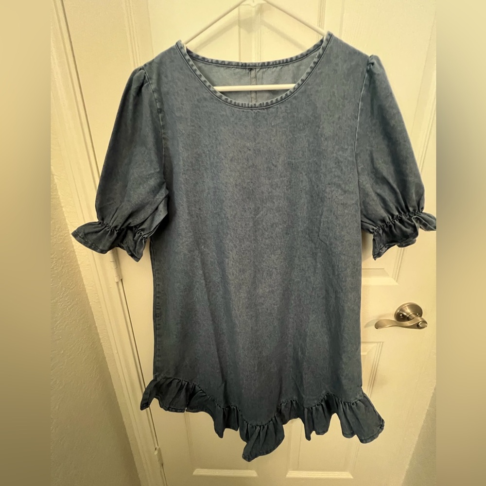 SHEIN Denim Blue Ruffle Hem dress